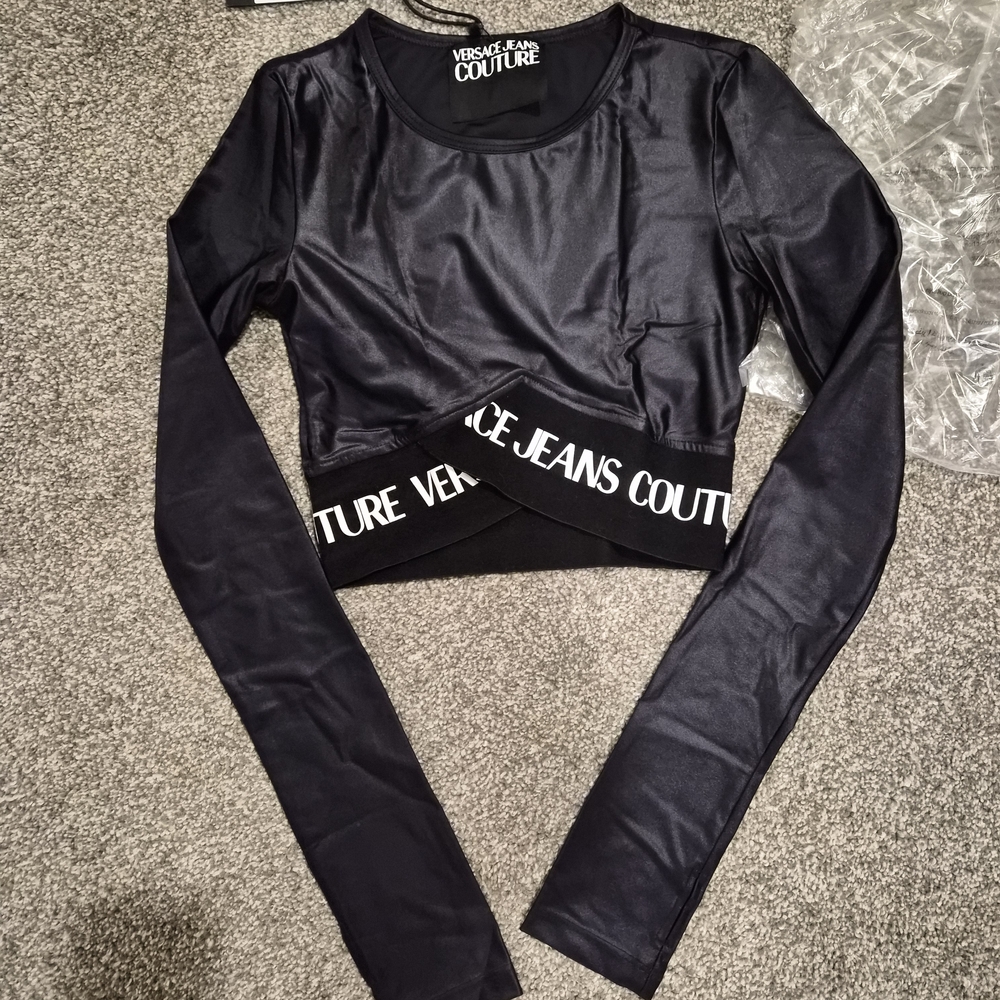 Versace Jeans Collection Black Logo-Waist Cropped Long Sleeve Top - Picture 5 of 12